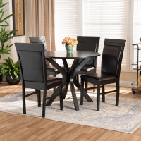 Baxton Studio Jeane-Dark Brown-5PC Dining Set Jeane Modern and Contemporary Dark Brown Faux Leather Upholstered and Dark Brown Finished Wood 5-Piece Dining Set